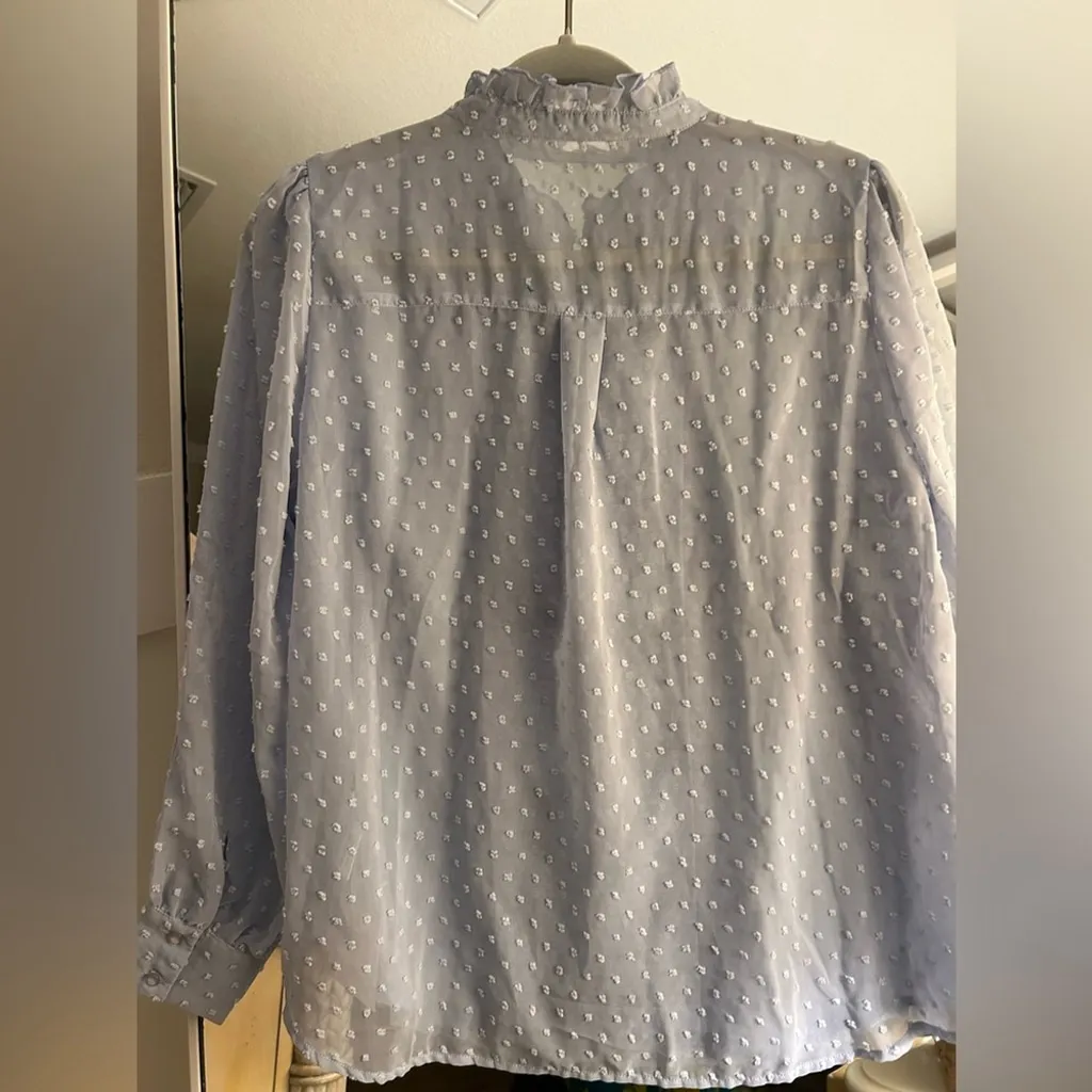 NEW Light Blue Long Sleeve Embroidered Eyelet Dressy Career Blouse L Size L - Image 2