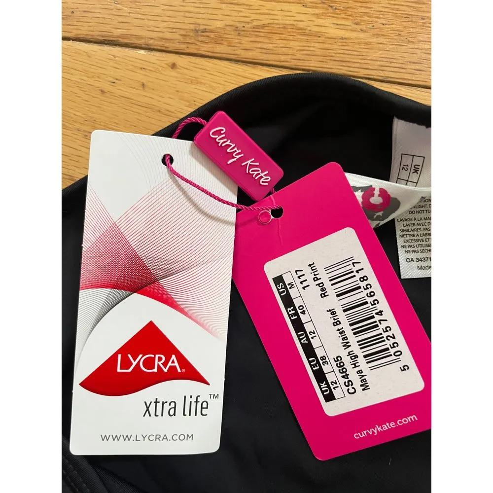 Curvy Kate CS4665 Maya High‎ Waist Bikini Brief in Red Leaf Print Size medium Black - Image 4