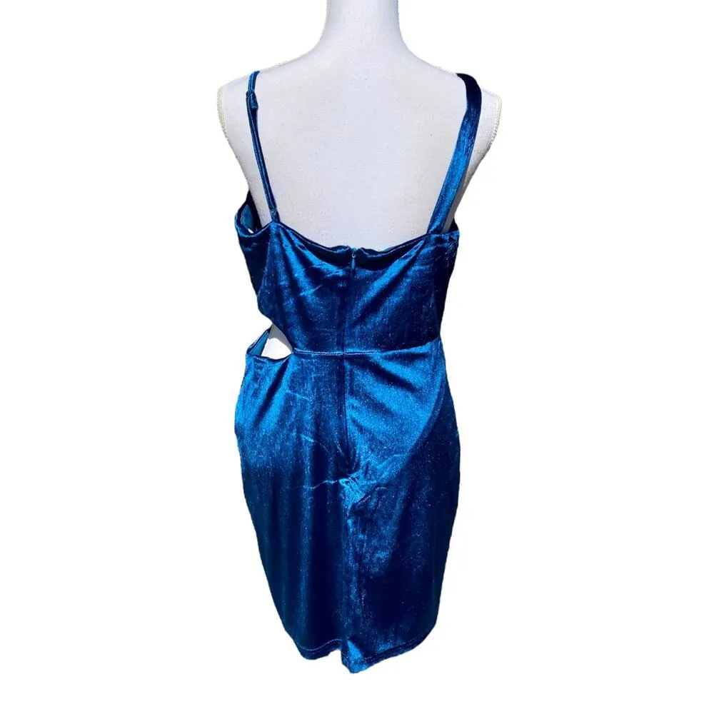 Lulus Cabaret Cutie Teal Blue Velvet Cutout Bodycon Mini Dress Women's XL - Image 6