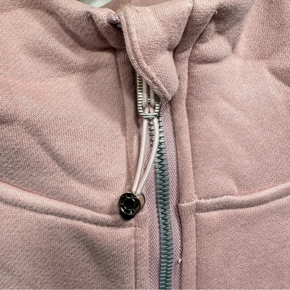 Light Pink Mauve Zip Front Cropped Hoodie with Pockets Thumb Holes Cozy Comfy Size M - Image 9