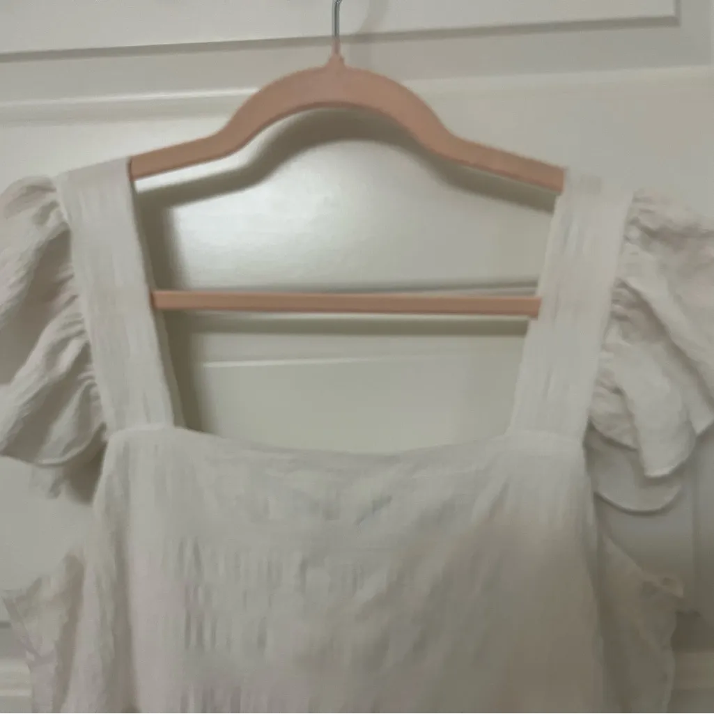 Flowy White Pink and Blush Tiered Mini Dress with Ruffle Sleeves Size Lb by - Image 3