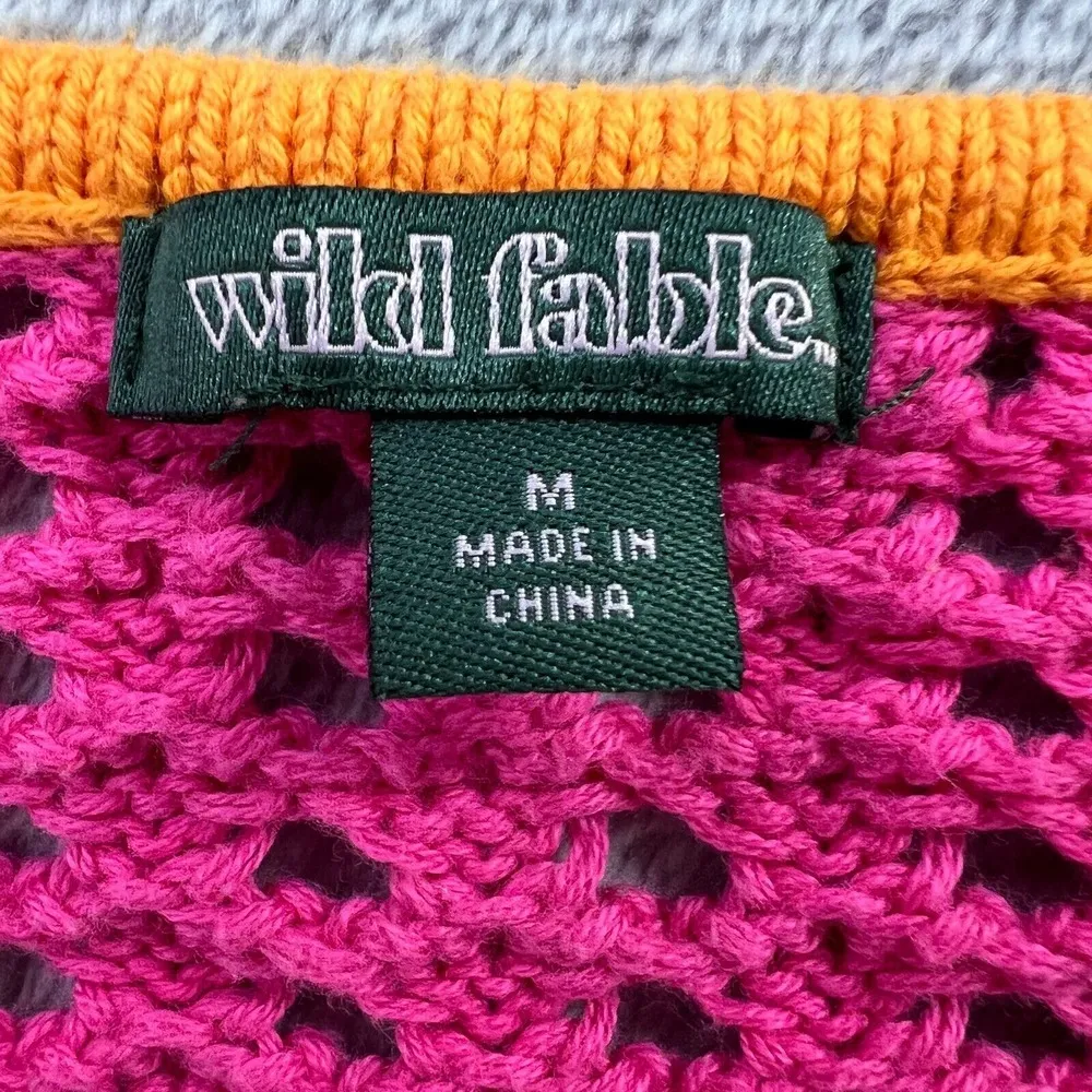 Wild Fable Crochet Sweater Medium Multi Color Square Neck Lightweight Casualwear - Image 3
