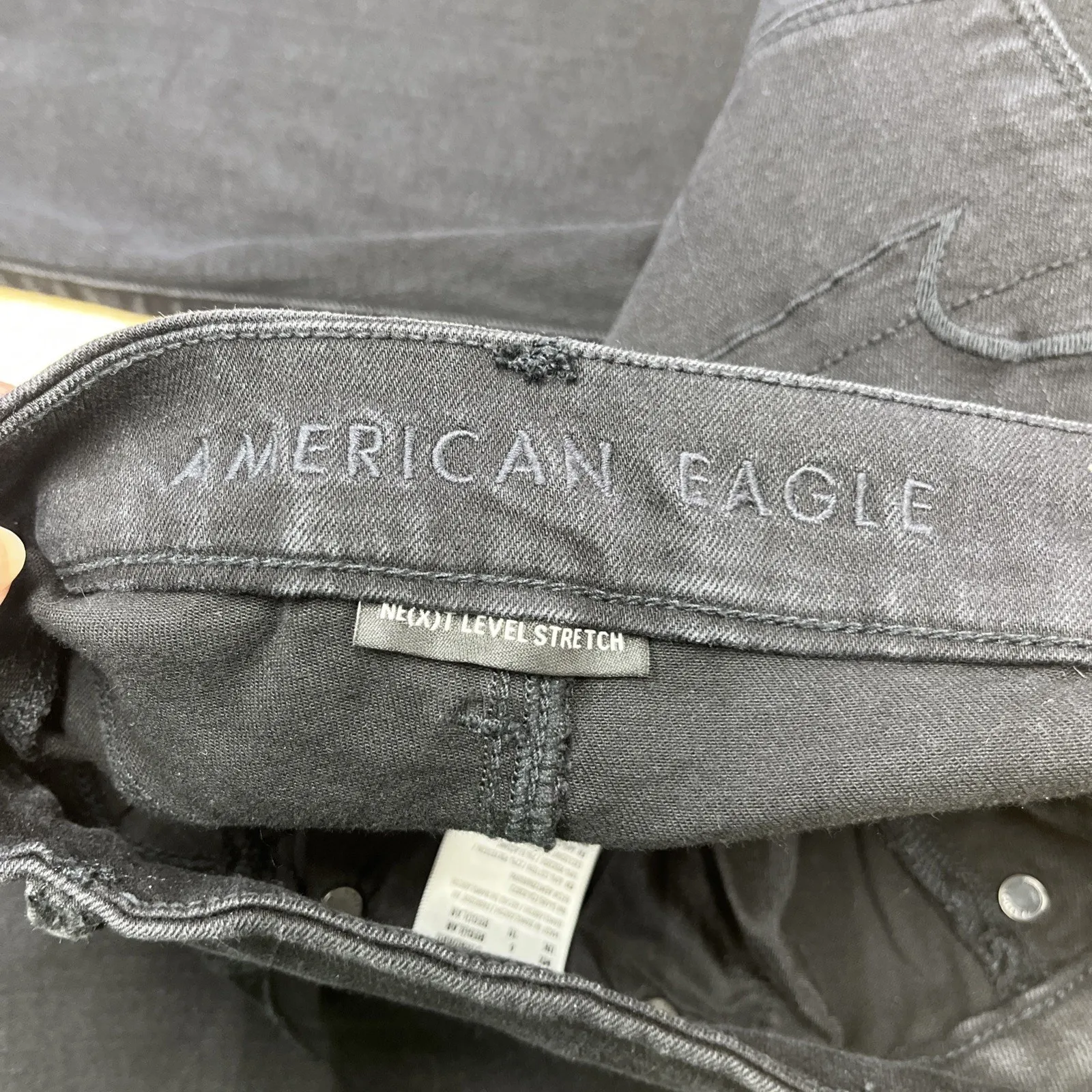 American Eagle Curvy Highest Rise Flare Jeans Black Women's Size 6 Stretch Boho - Image 7