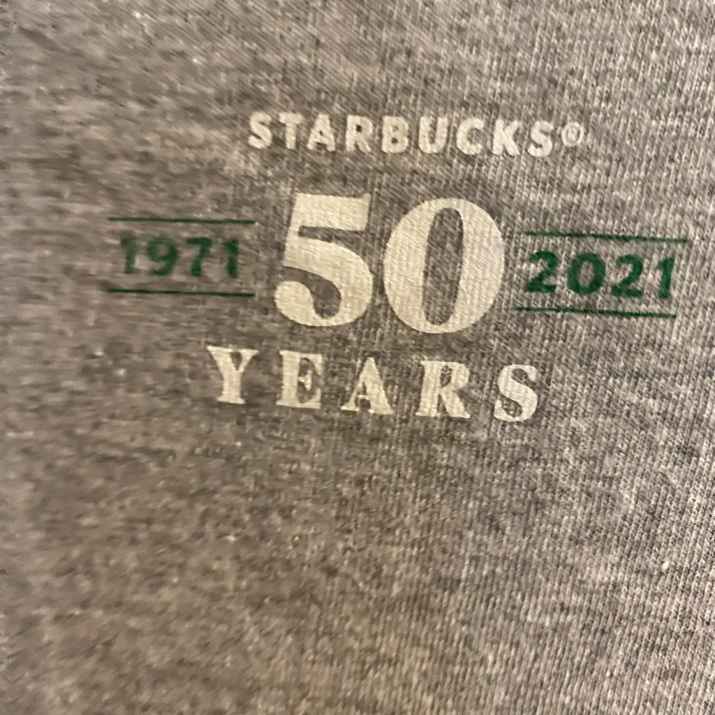 Starbucks Gray T Shirt S 32” Small 50th Anniversary 1971 2021 Employee Issued - Image 5
