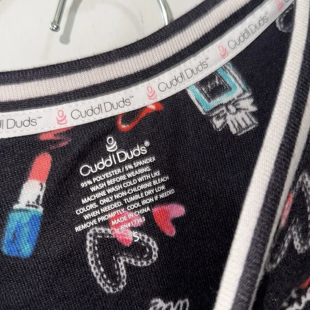 Cuddl Duds pj navy Pink Heart Pajama Set makeup theme NEW Gift - Image 4