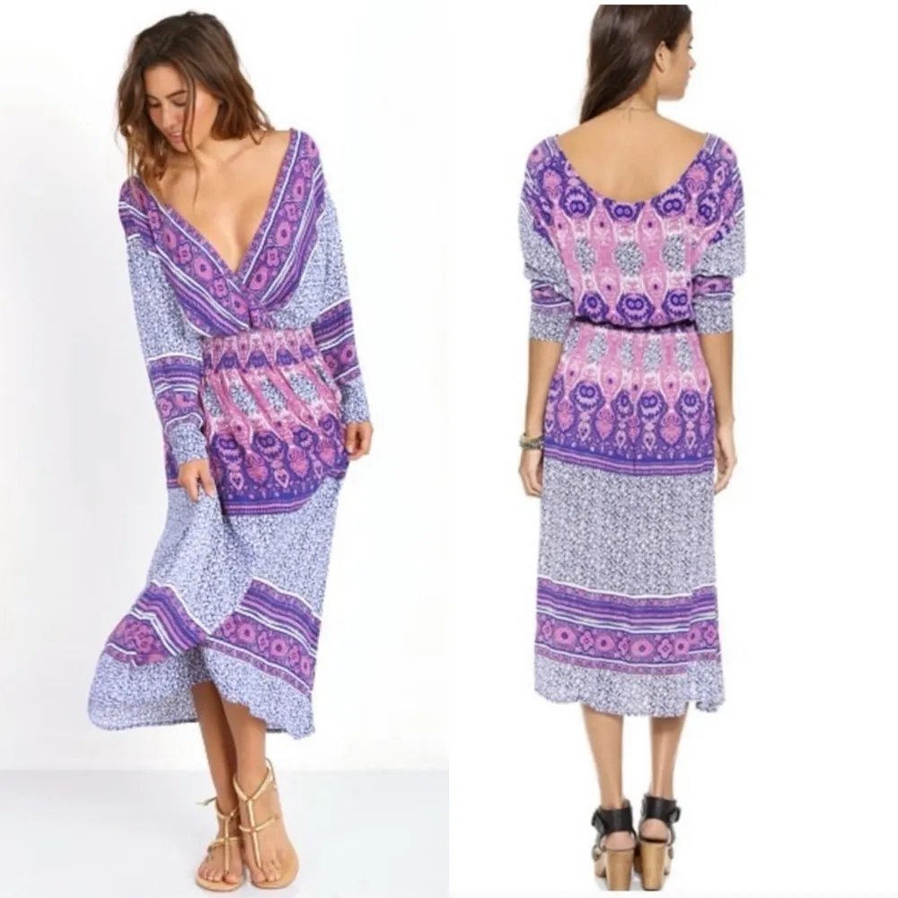 Free People  She’s A Lady Reversible Maxi Dress Purple Boho Print Size Small Midi - Image 3