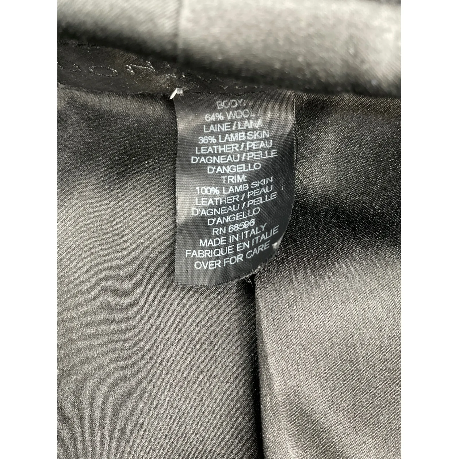 Donna Karan Black Wool Leather Trim Double Breasted Peacoat Jacket Womens - Image 4