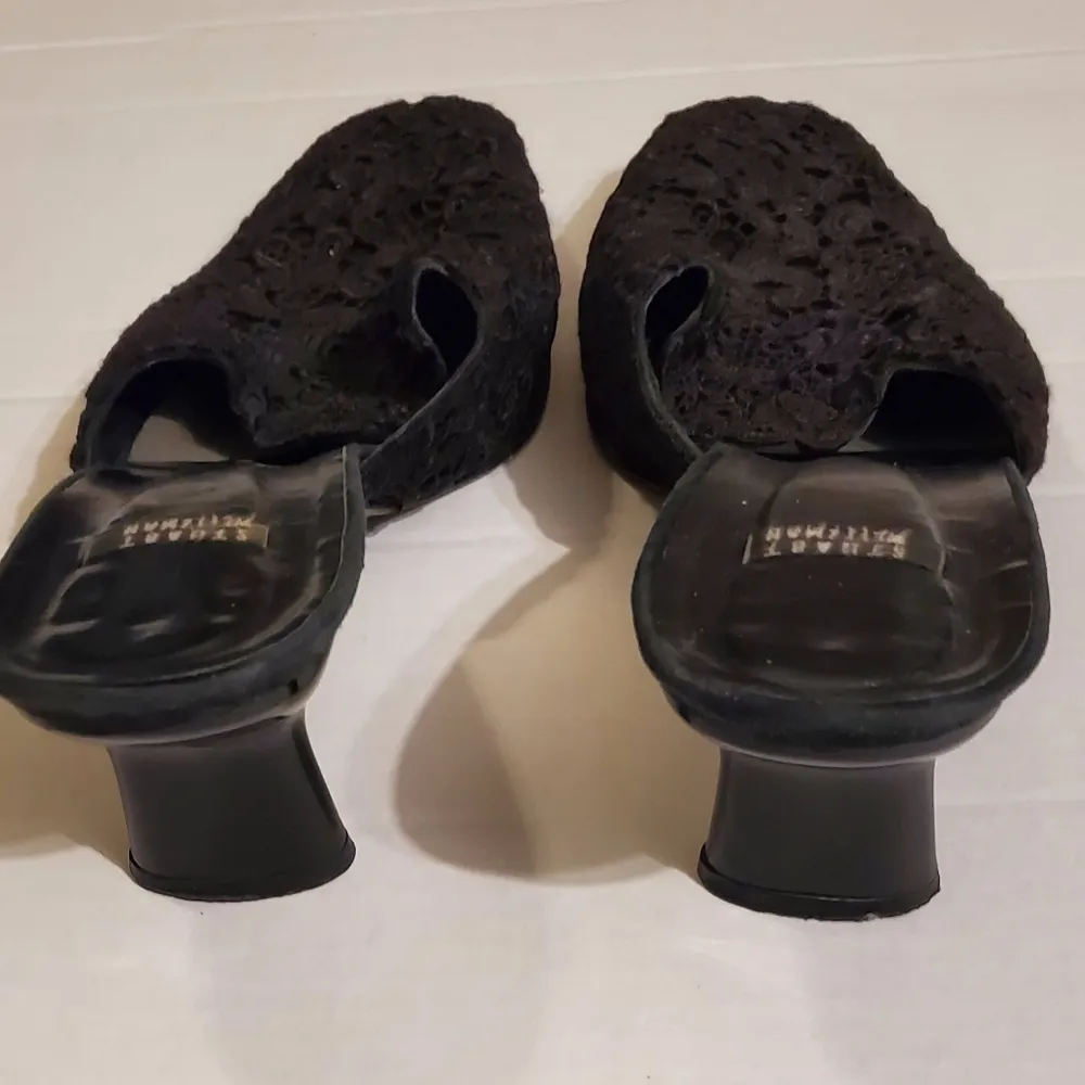 Stuart Weitzman Black Floral Lace Square Toe Heeled Mules 8.5 - Image 5