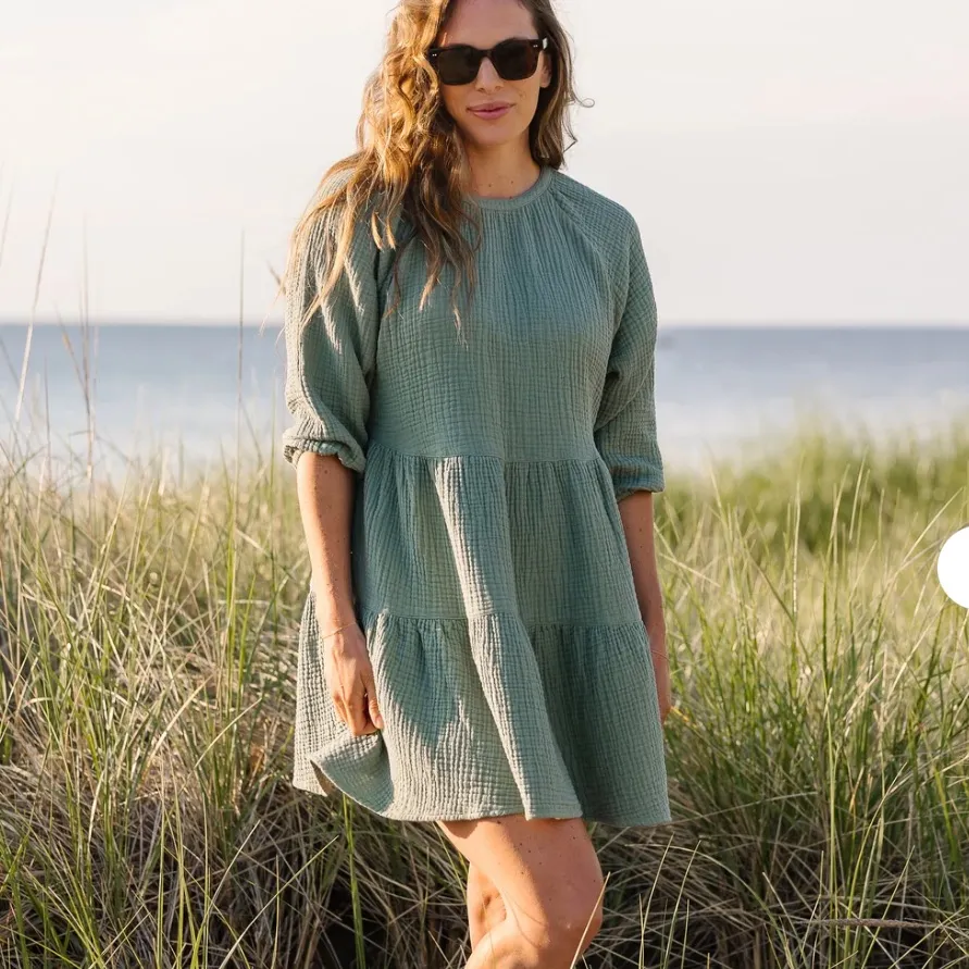 ALICE WALK The Organic Cotton Gauze Puff Sleeve
Dress Triple Gauze In Sage Sz Lg Green - Image 2
