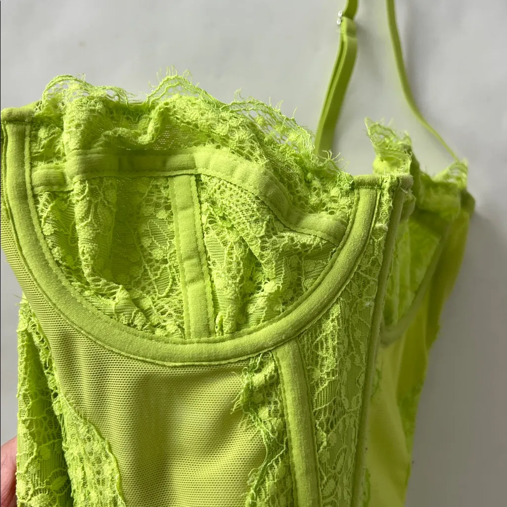 Out From Under x Urban Outfitters Modern Love Lace Corset Lime Green Size M $59 - Image 3