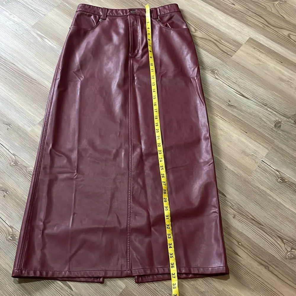 City Slicker Vegan Maxi Skirt Maroon Size 4 NWT faux leather Classy - Image 6