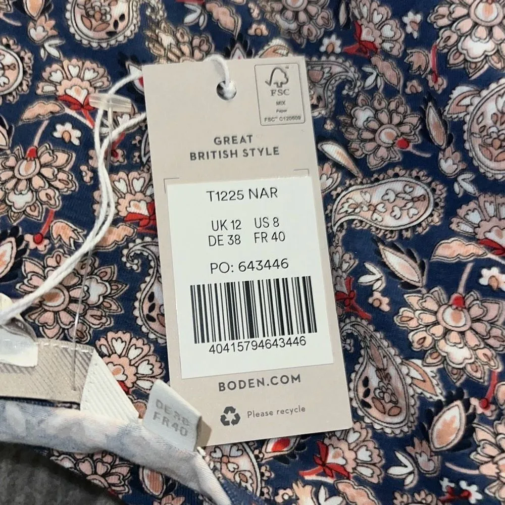 ✨Boden Sweetheart Jersey Sz 8 Top in True Navy Paisley Terrace✨ Blue - Image 7