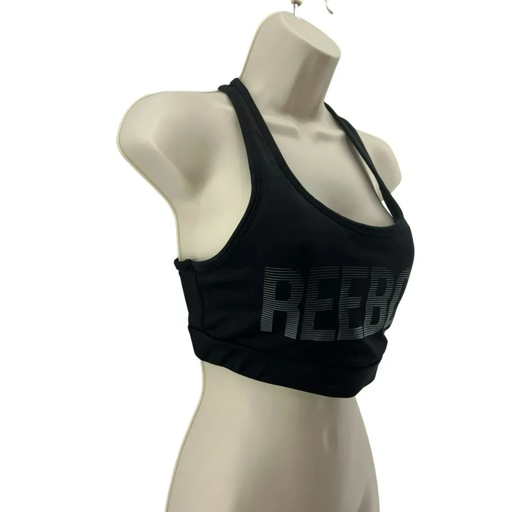 Reebok Black Logo Racerback Sports Bra Womens Medium - Image 2