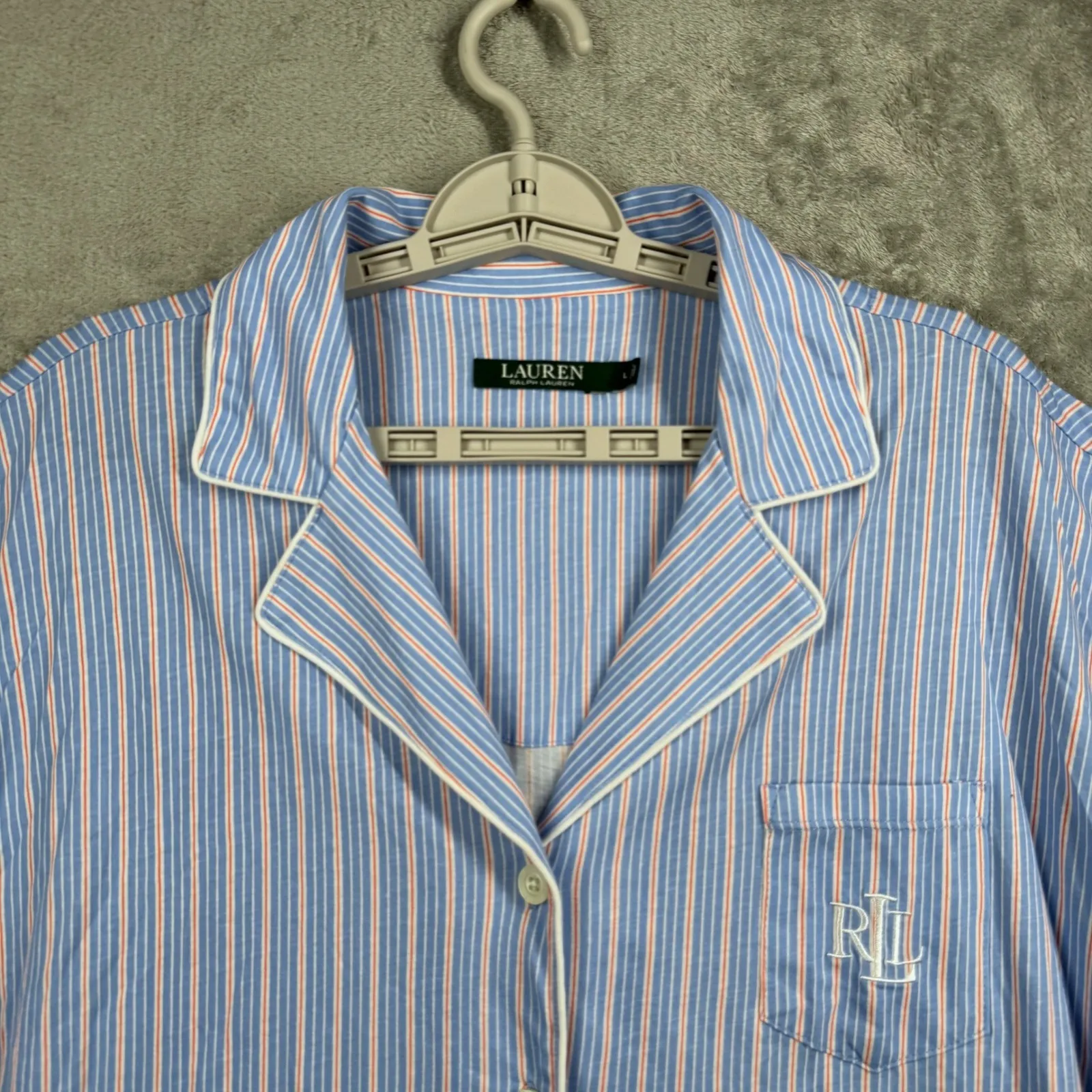 Lauren Ralph Lauren Pajama Set Large Blue Stripe Crop Capris Loungewear Cozy - Image 4