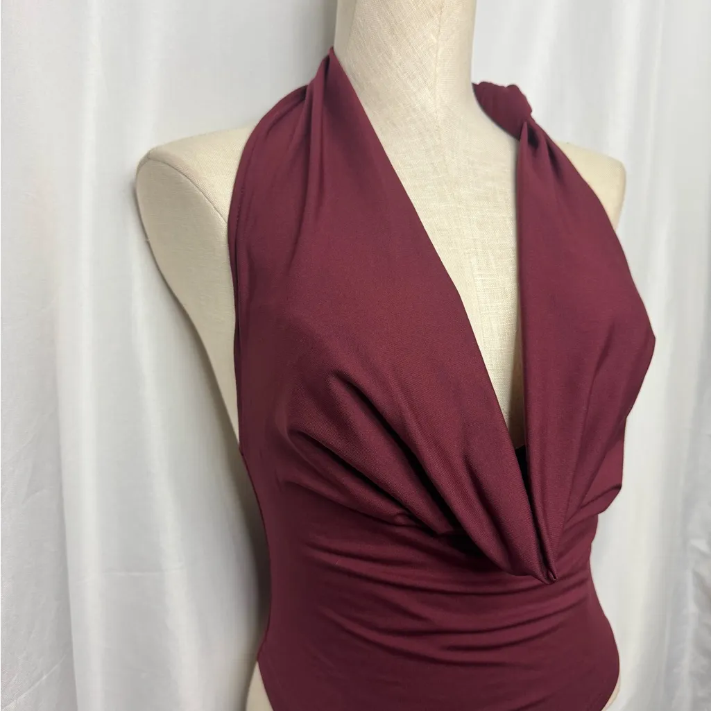 Elegant Burgundy Halter Top open back sexy Small Red - Image 3