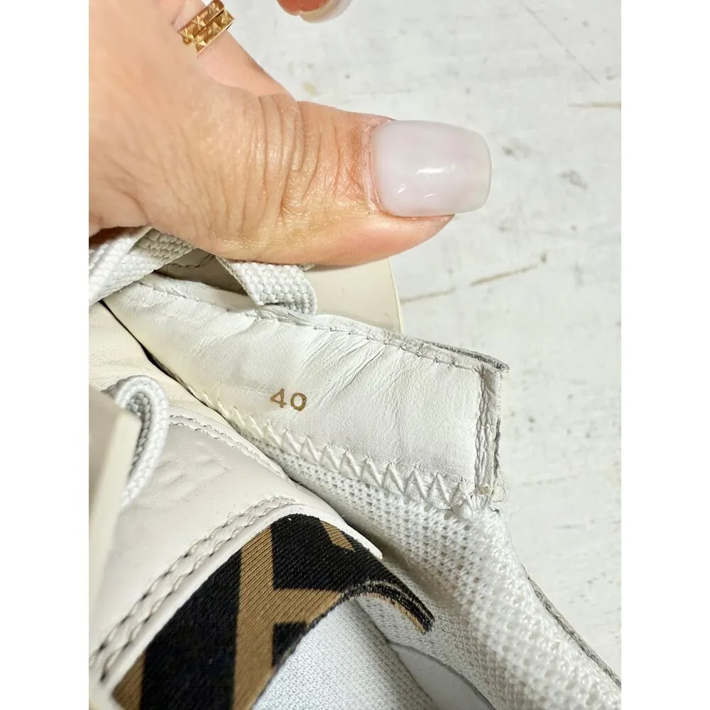 Fendi Flow Logo Leather Zip-Up Low-Top Running Sneakers White Womens Size 40/9.5 - Image 8