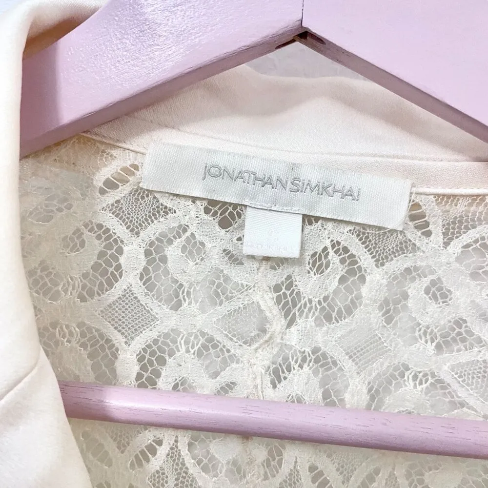 JONATHAN SIMKHAI Janice Lace Long Sleeve Button Front Shirt Ivory Size S - Image 5