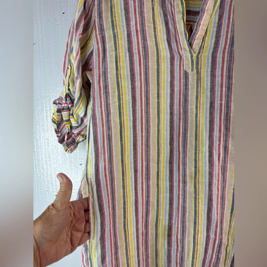 Elan  M Linen Vertical Striped Multicolor Pocketed Mini Dress - Image 7