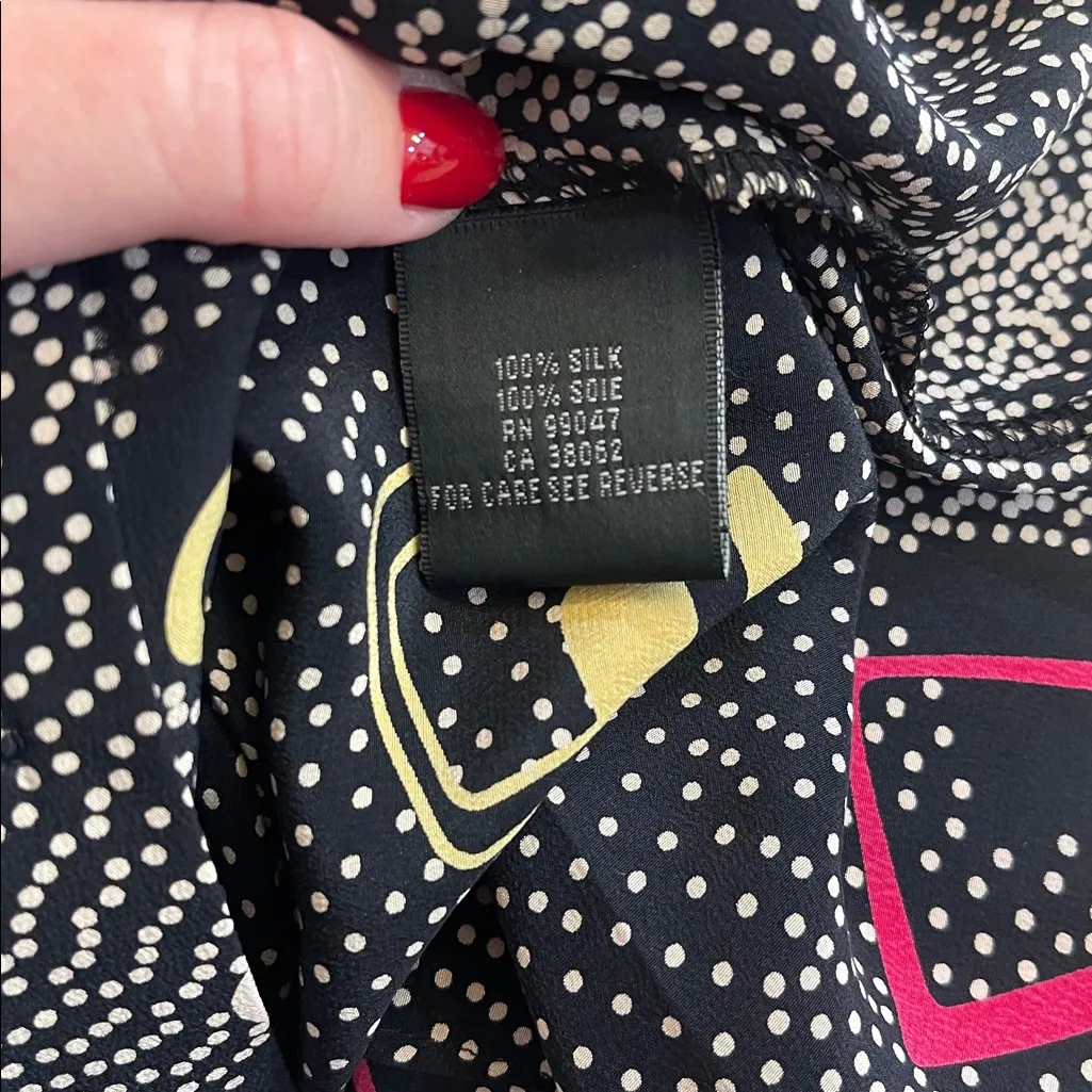 Piano Vintage Silk Printed Button Down Shirt Black Size M - Image 4