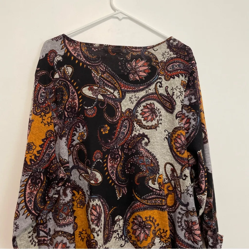 NEW NWT ZAC RACHEL Plus Size Gray Black Purple Paisley 3/4 Sleeve Boho Tunic Top - Image 13