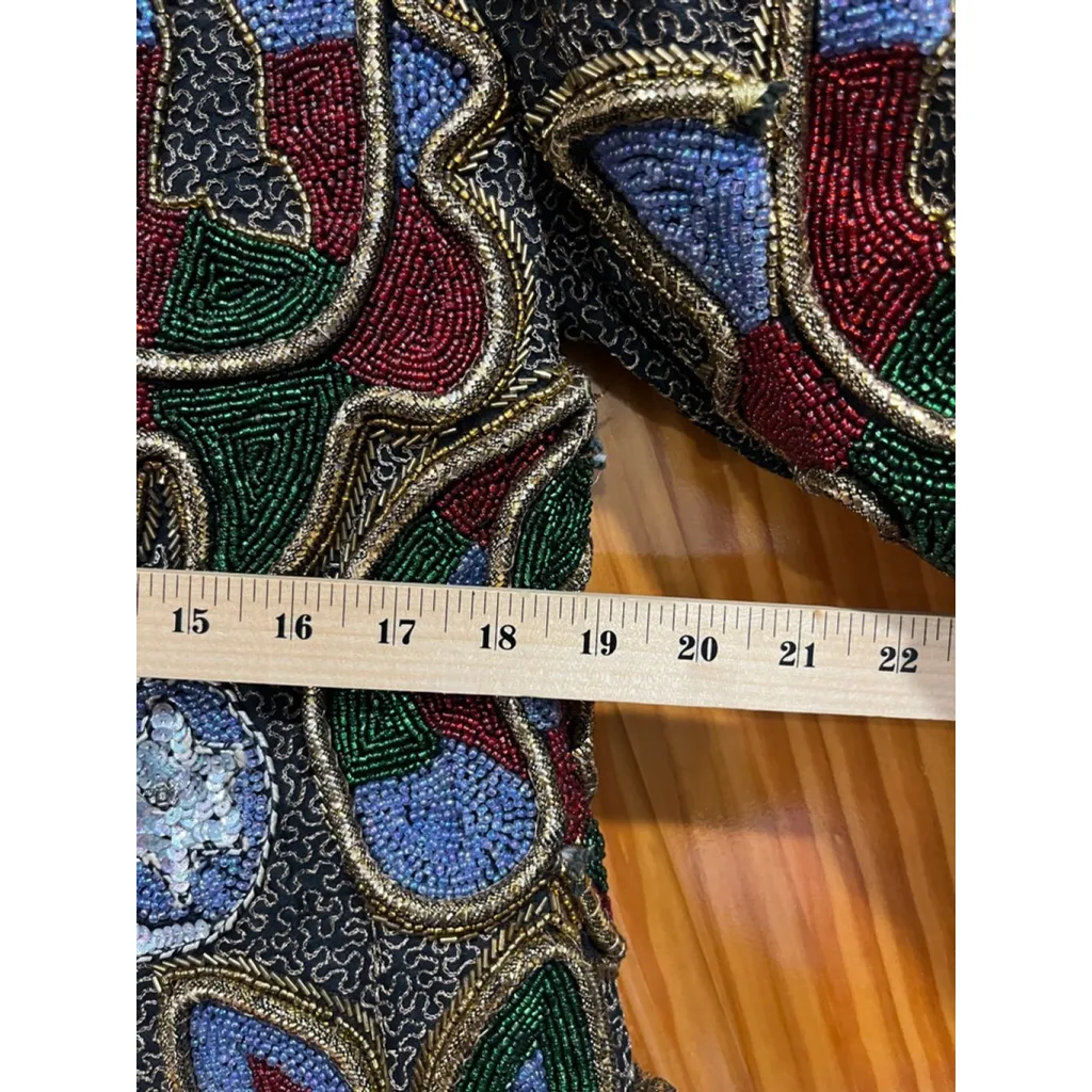 New Deadstock Nagpal Silk Beaded Evening Sequin Holiday Party Jacket Vintage Black - Image 13