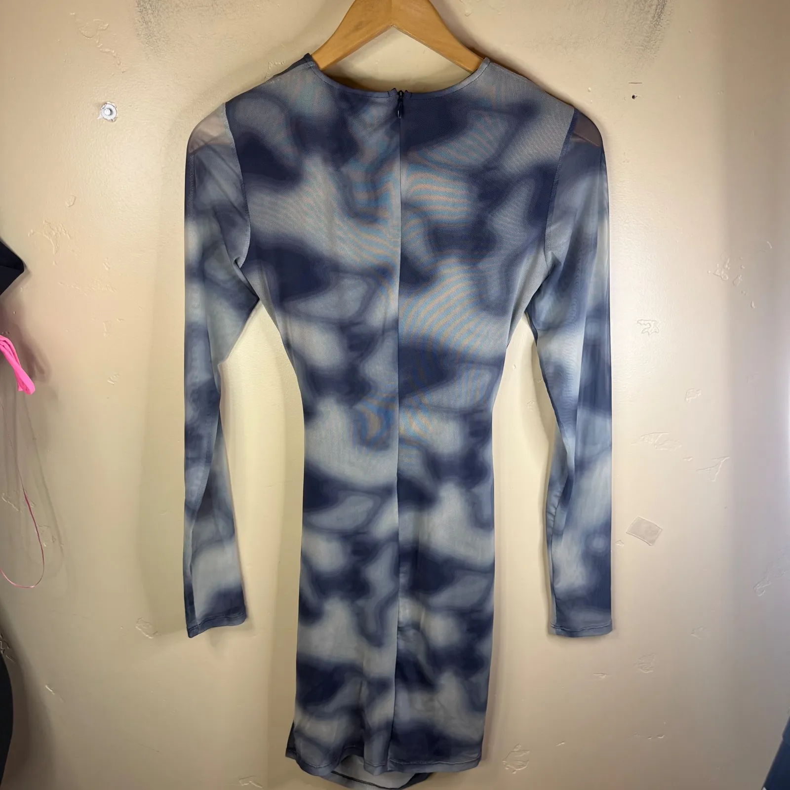 NWT Zara Draped Tulle Tie Dye Mesh Ruched Long Sleeve Bodycon Mini Dress Size M - Image 8