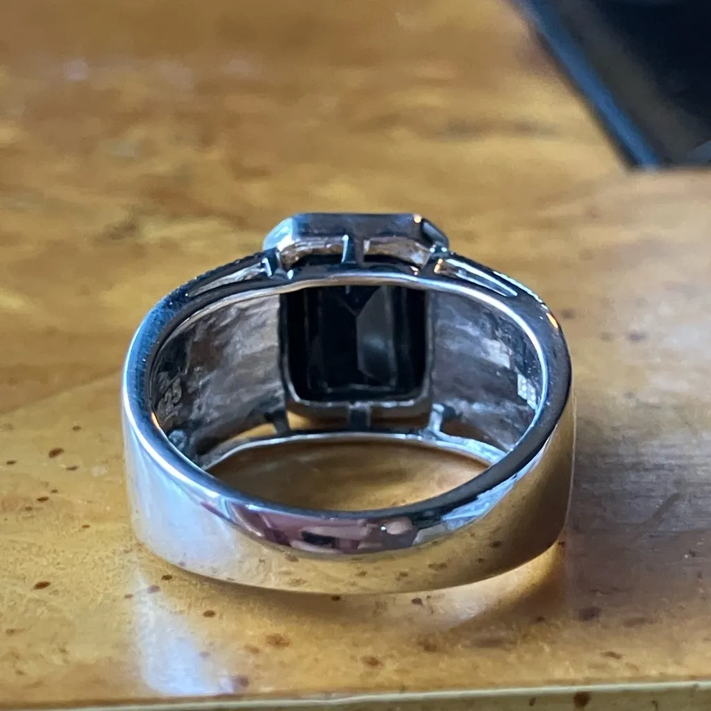 Natural Black Spinel Marcasite Sterling Silver Ring Size 7 - Image 5