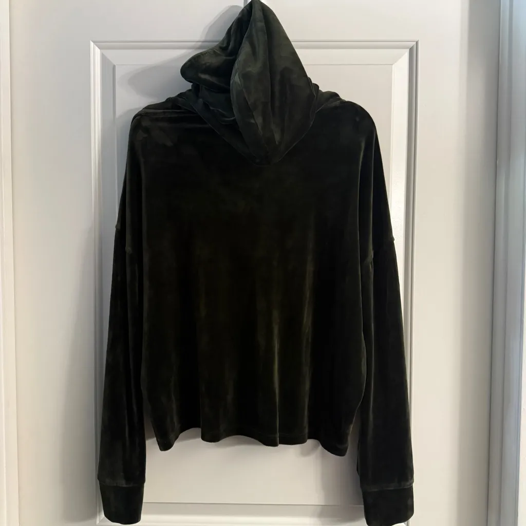 DKNY Sport Dark Green Velour Pullover Hoodie Womens XL - Image 5