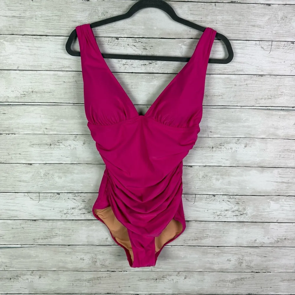 J Crew Ruched Plunge One Piece Swim Suit Pink Size 0 - Image 3