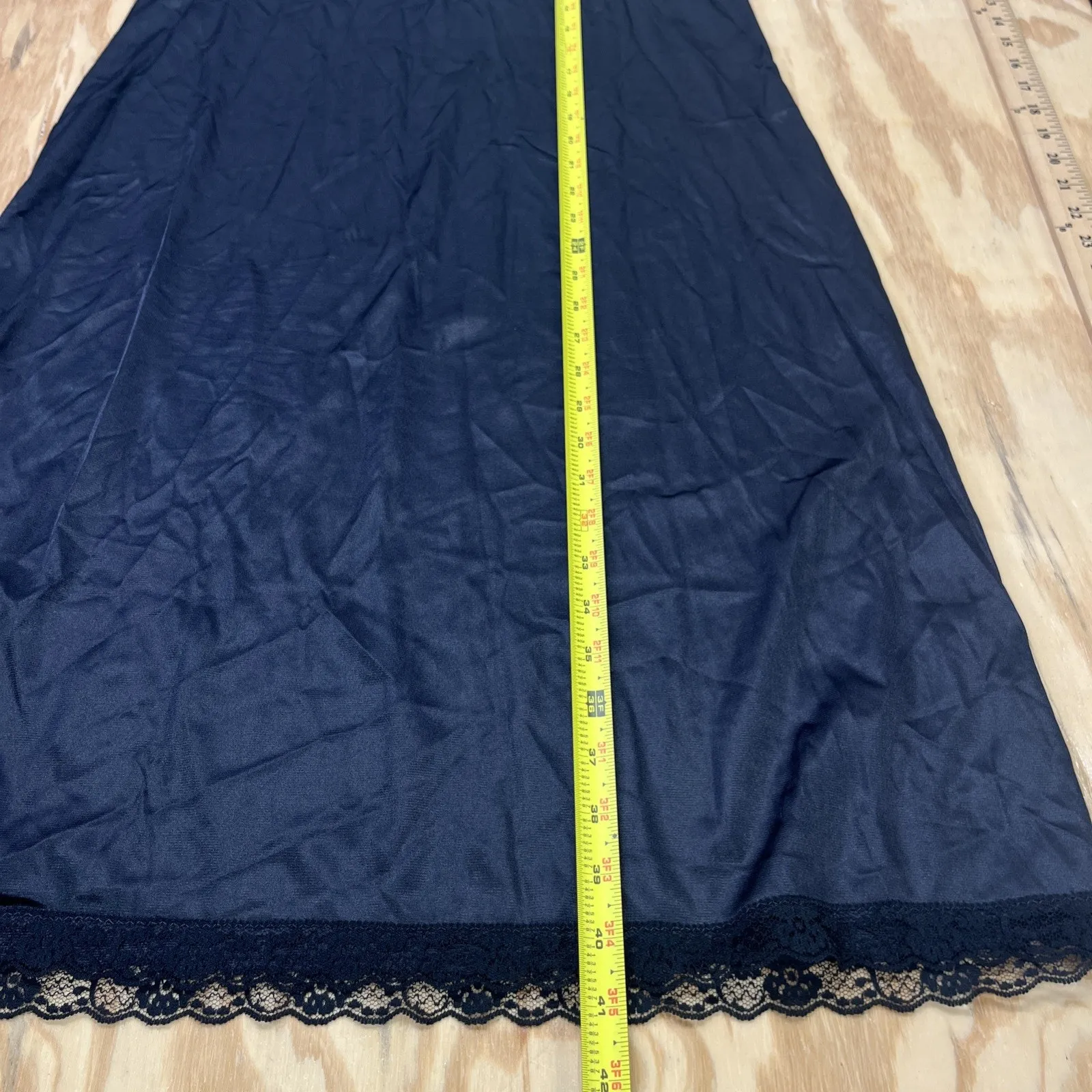 Vintage L’Eggs Lingerie Nylon Slip Dress Y2K 90's Lace Trim Black Size 38 Size L - Image 9