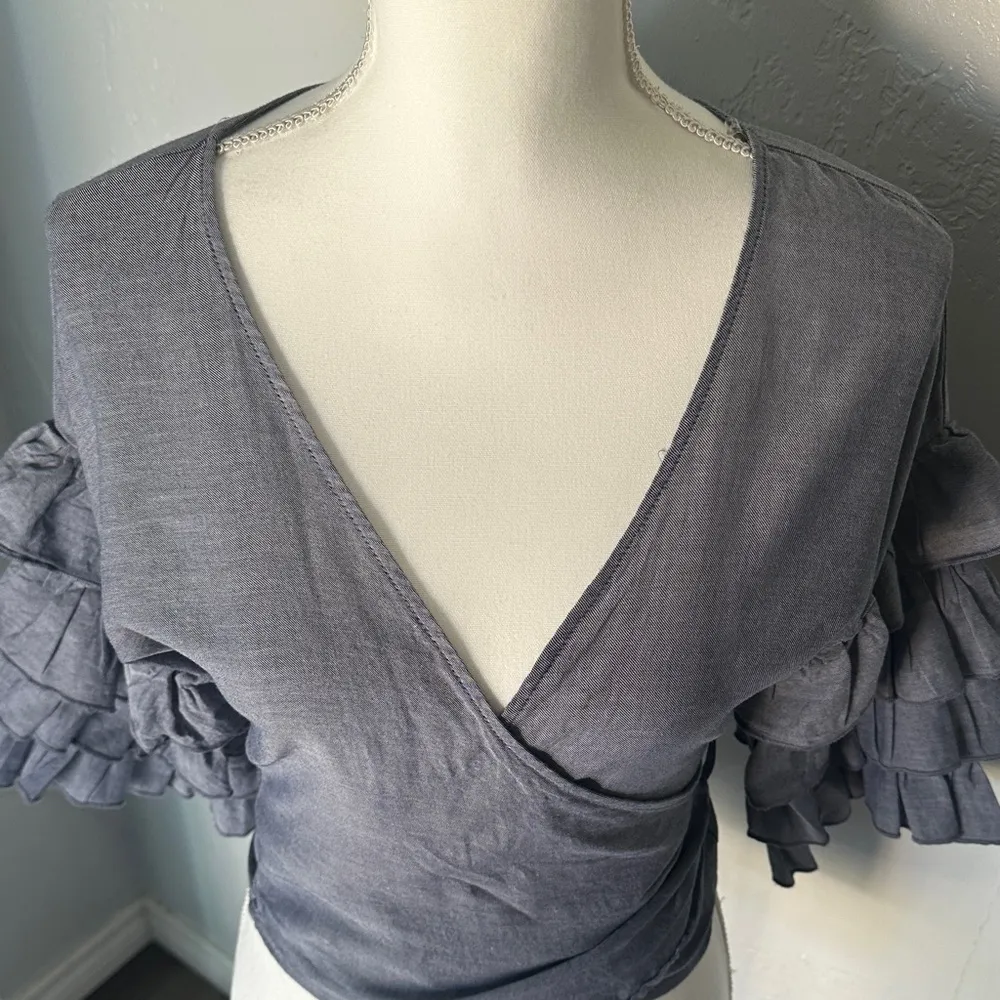 Haute Monde Ruffle Wrap Blouse — Bold Sleeves, Luxe Texture. - Image 7
