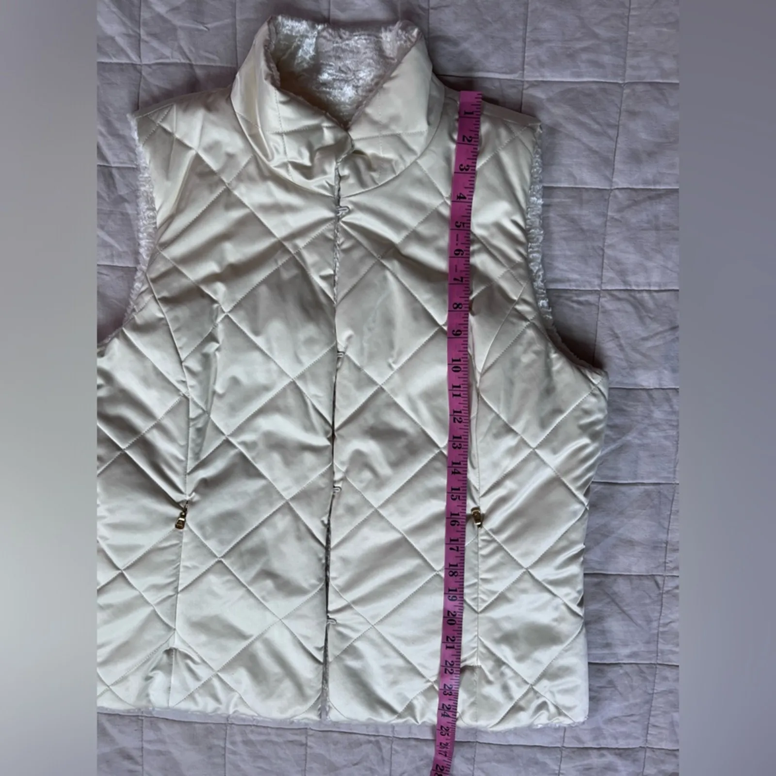 Lauren Ralph Lauren Ivory Reversible Faux Fur/Quilted Vest - XL - Image 9