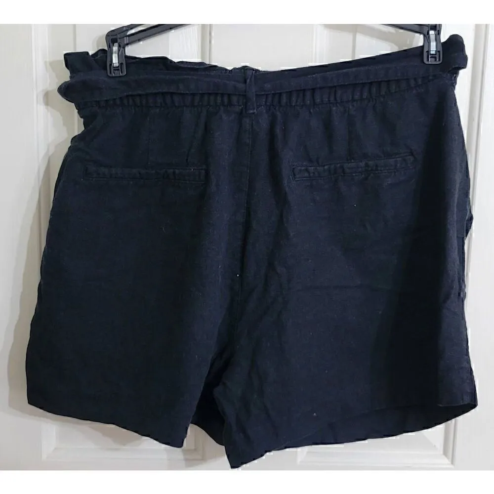 Old Navy Linen Blend Tie Waist Black Shorts Sz 14 - Image 2