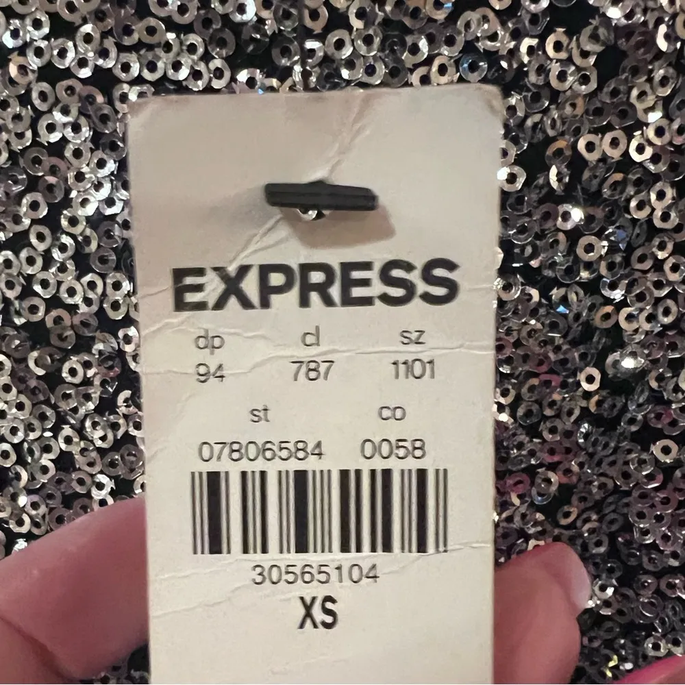Express Color Block Sequin Strong Shoulder Long Sleeve Mini Cocktail Dress Sz XS - Image 12