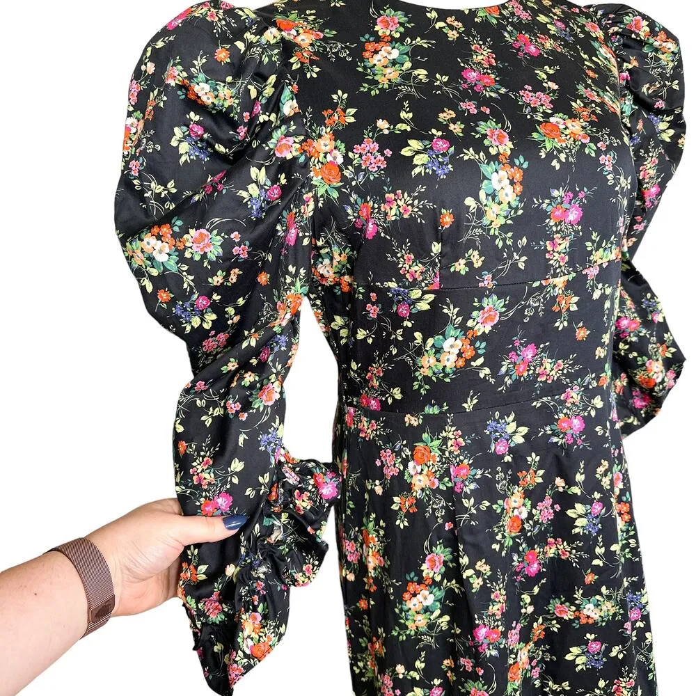 Black Halo NEW Nadir Puff Long Sleeve Floral Ruffle Dress Garden Glow Black 10 - Image 7