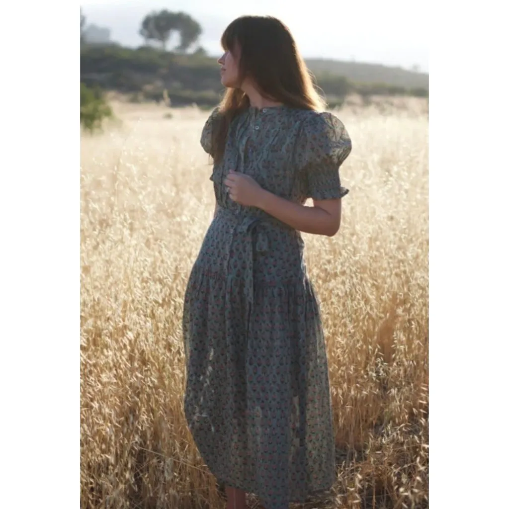 NWoT Daughter's of India Prairie Midi in Sage Floral Cotton Blockprint Dress S Green - Image 5