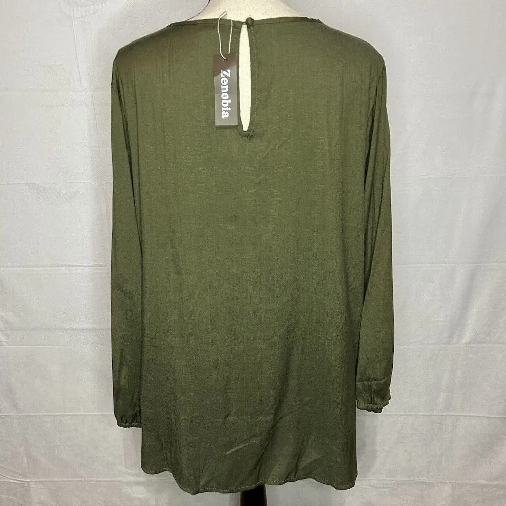 NWT Zenobia Olive Green Embroidered Tunic Top Long Sleeve NEW - Image 5