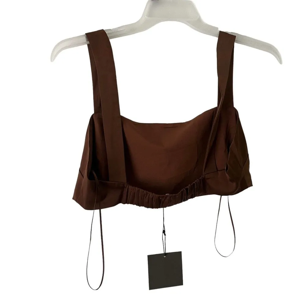 Le Lis Cocoa Brown Satin Crop Top Bralette Women’s Size Large - Image 2