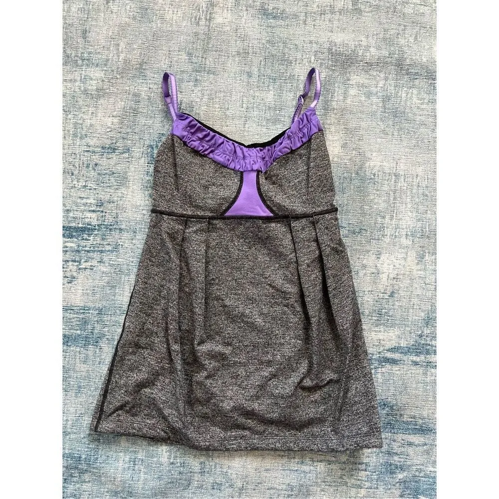 Lululemon Heathered Gray Purple Yogi Dance Tank Top Size 4 - Image 5