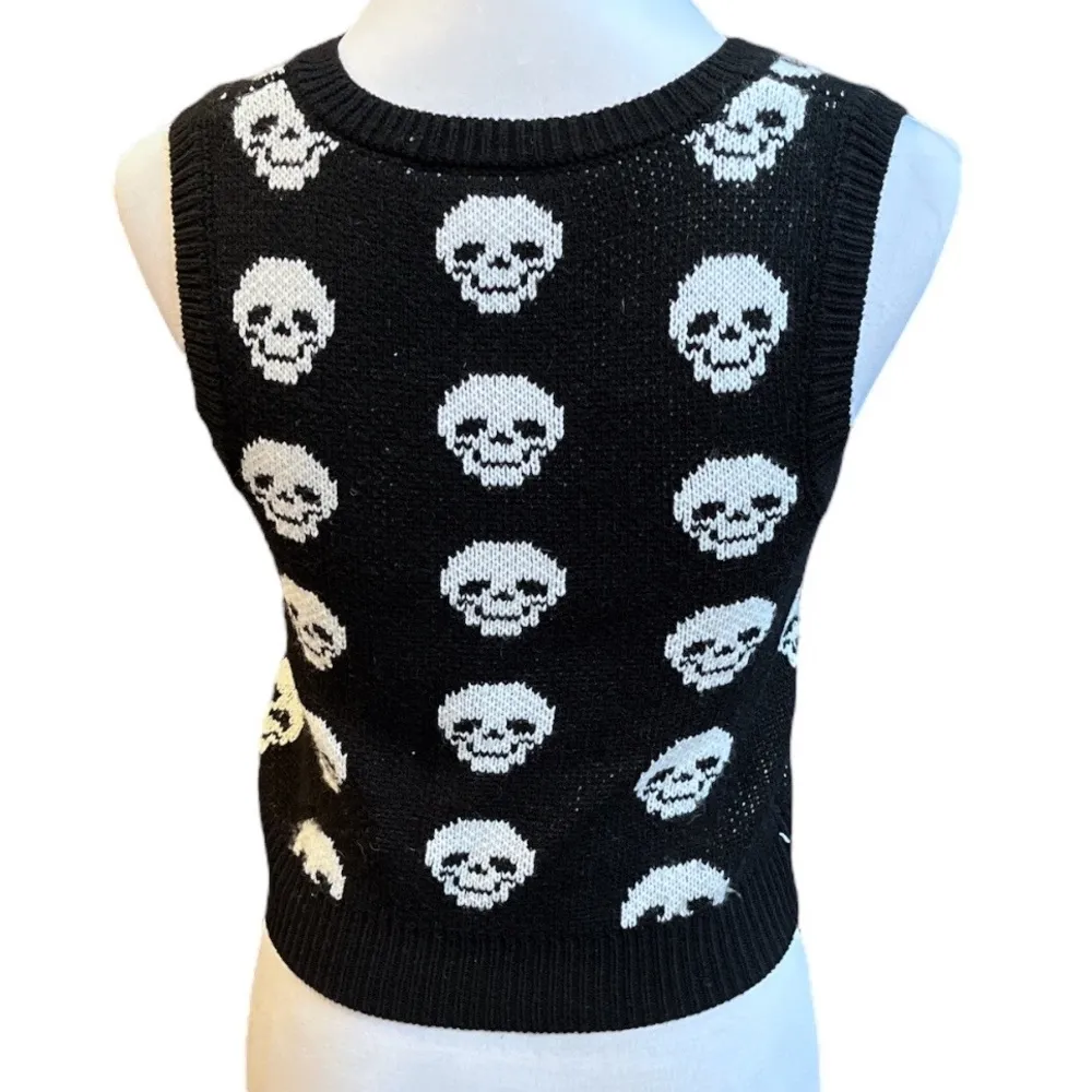 Skull Sweater Vest Black White Size XSmall - Image 2