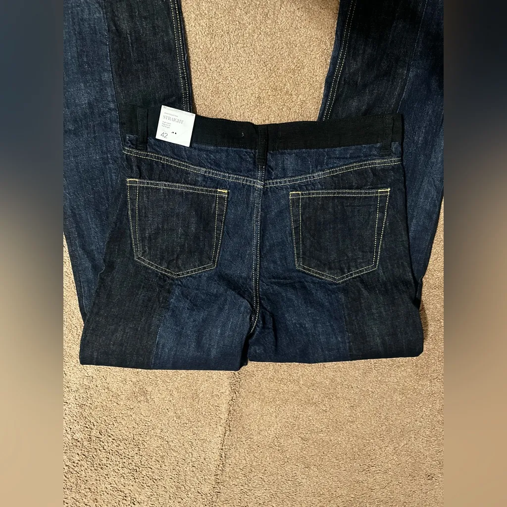 Mango two toned dark blue indigo denim straight leg jeans 100% cotton - Image 7