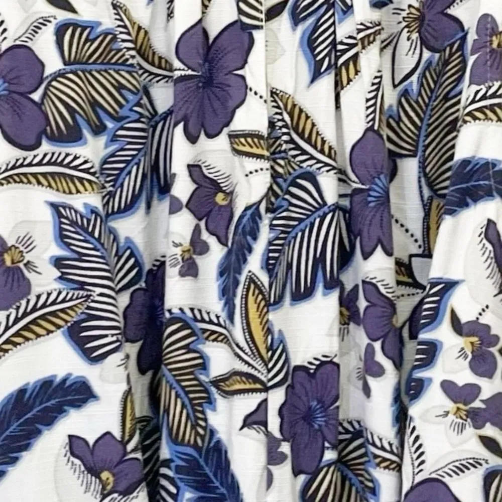 LOFT Floral Wide Leg Sleeveless Belted Jumpsuit Tropical Ivory Purple Size Large - Image 7