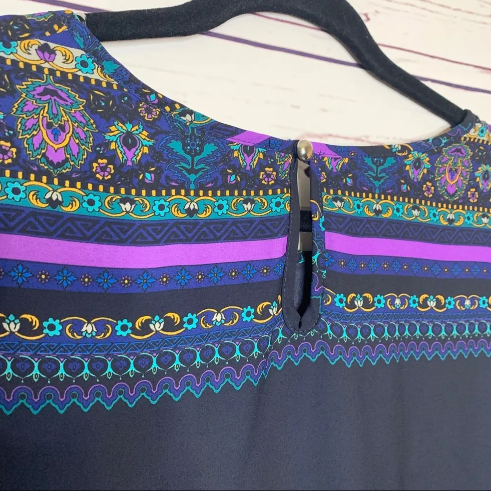 Peach Love Blue & Purple Boho Crochet Lace Sleeve Shift Dress Size Small - Image 6