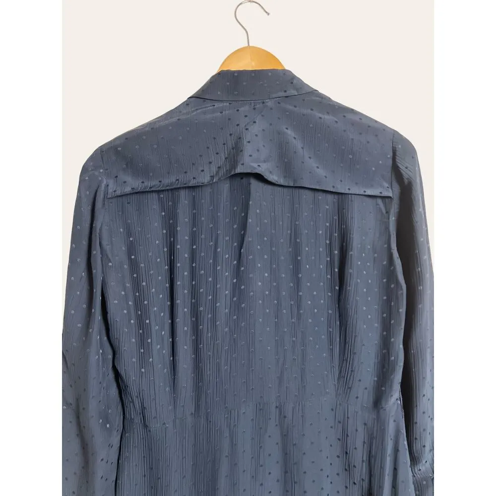 Sandro Paris Navy Blue Asymmetrical Polka Dot Long Sleeve Shirt Dress Size M - Image 8