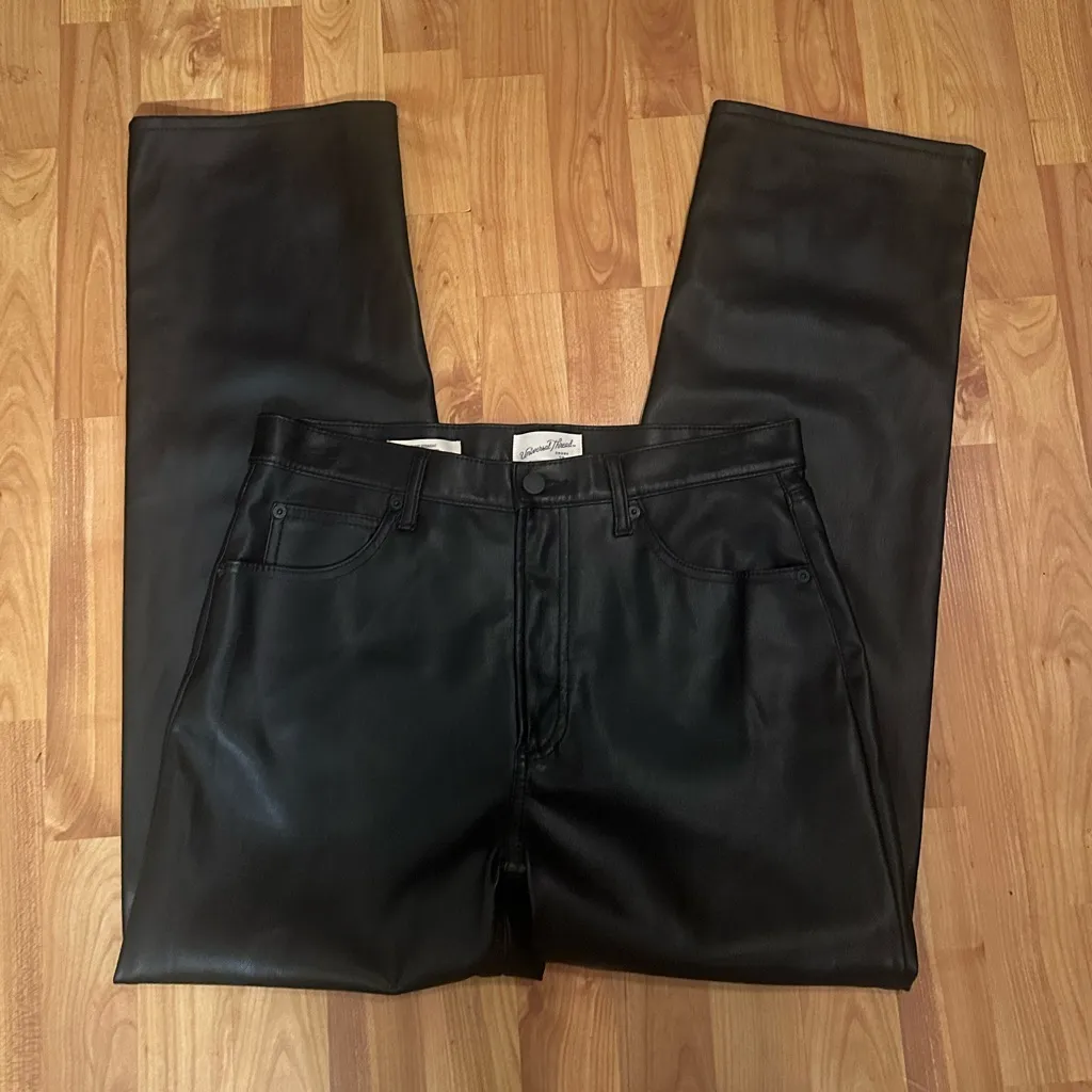 High-Rise Faux Leather Straight Jeans - Black 12 - Image 2