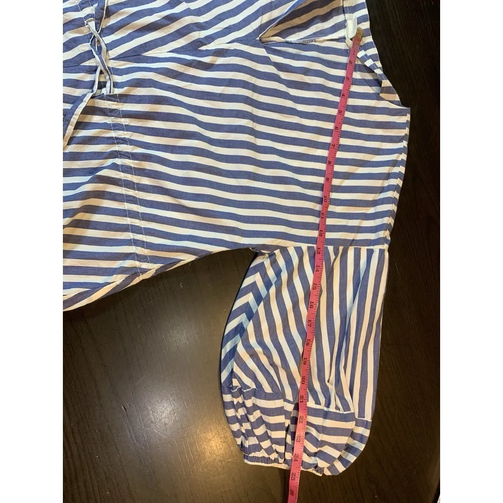 Striped Top Women Medium Boho Peasant Nautical Balloon Sleeves Cinched Waist - Image 13