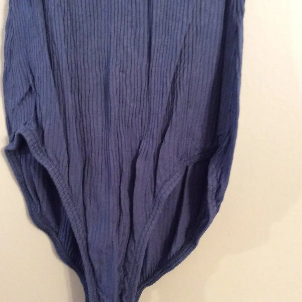 Bodysuit blue ruffle collar sleeveless Large L womens stretch - Image 3