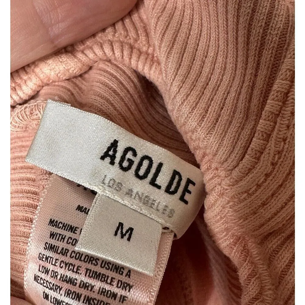 Agolde Women's Ribbed Elna Corset-Seam Bodysuit Grapefruit Size Medium - Image 6