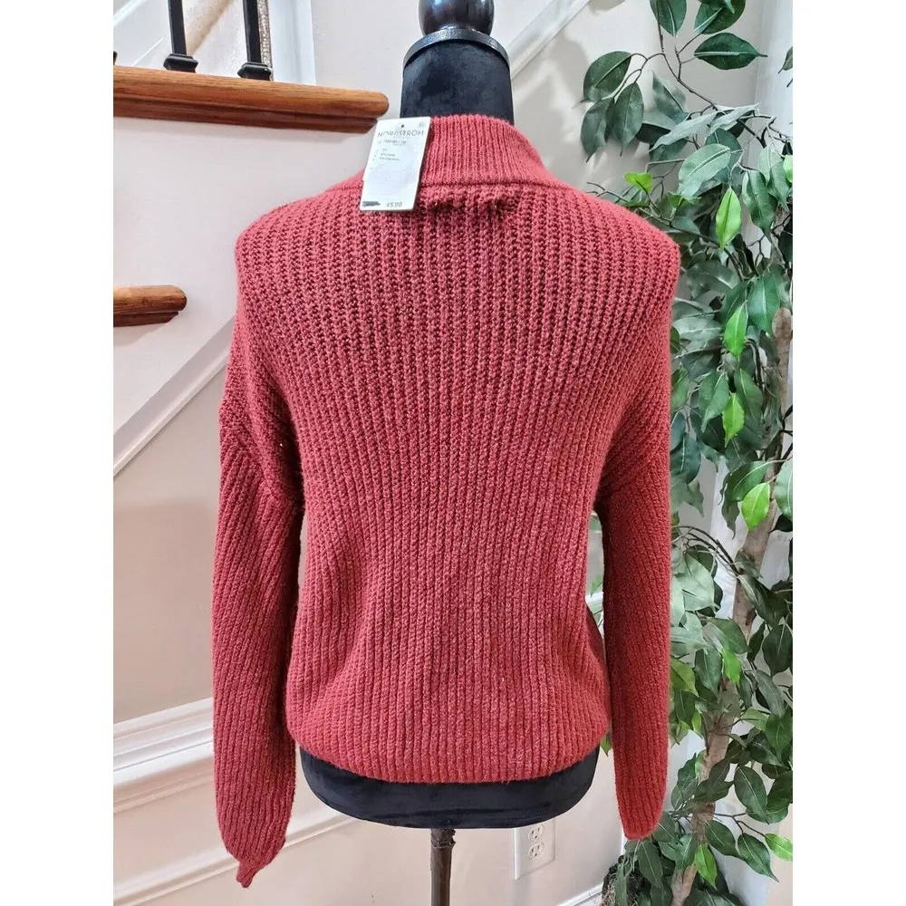 BP. Women's Red Cotton Long Sleeve Mock Neck Pullover Knit Sweater Size 2XS - Image 6