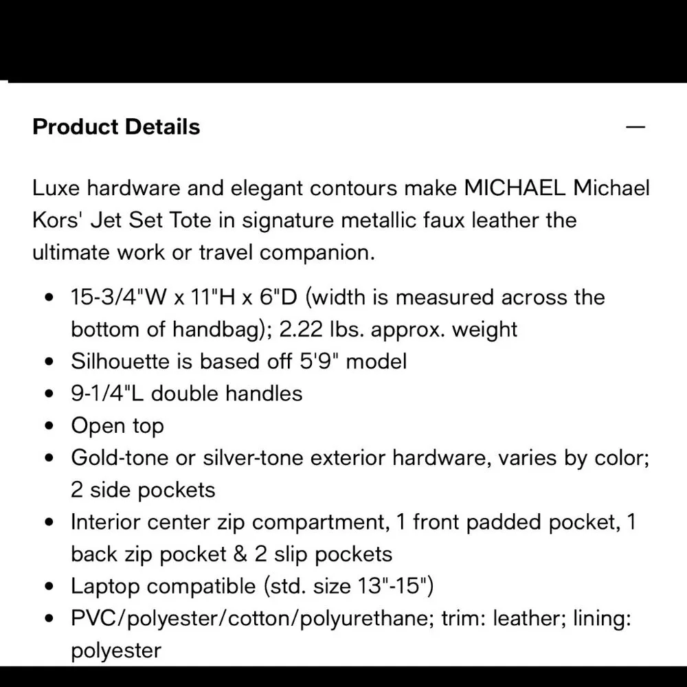 MICHAEL KORS Gold Jet Set Metallic Mirrored Tote Bag w side pockets 16 x 11.5 - Image 7